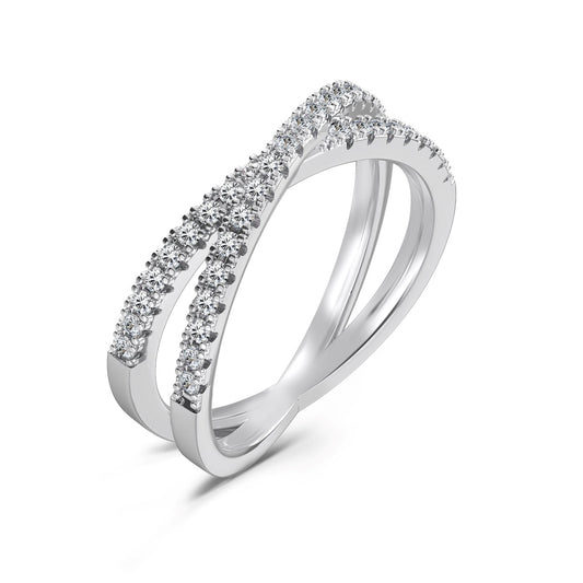 Overlap Crystal Rhodium-Plated Ring