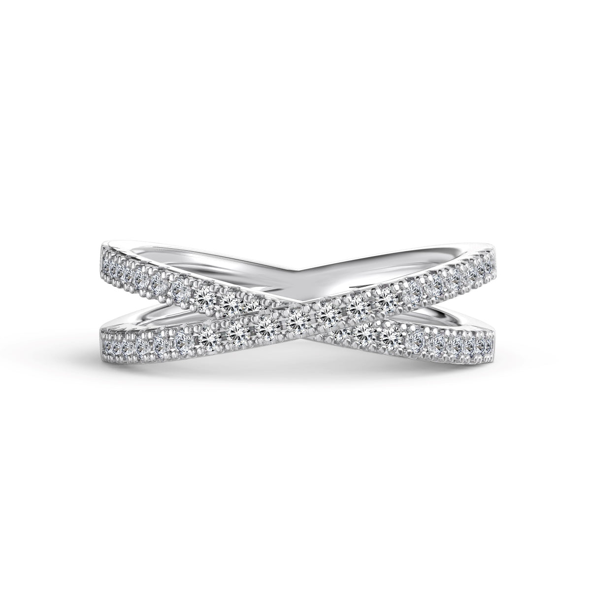Overlap Crystal Rhodium-Plated Ring