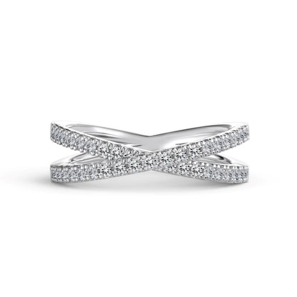 Overlap Crystal Rhodium-Plated Ring
