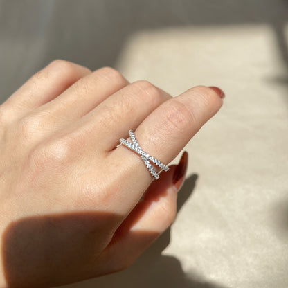 Overlap Crystal Rhodium-Plated Ring