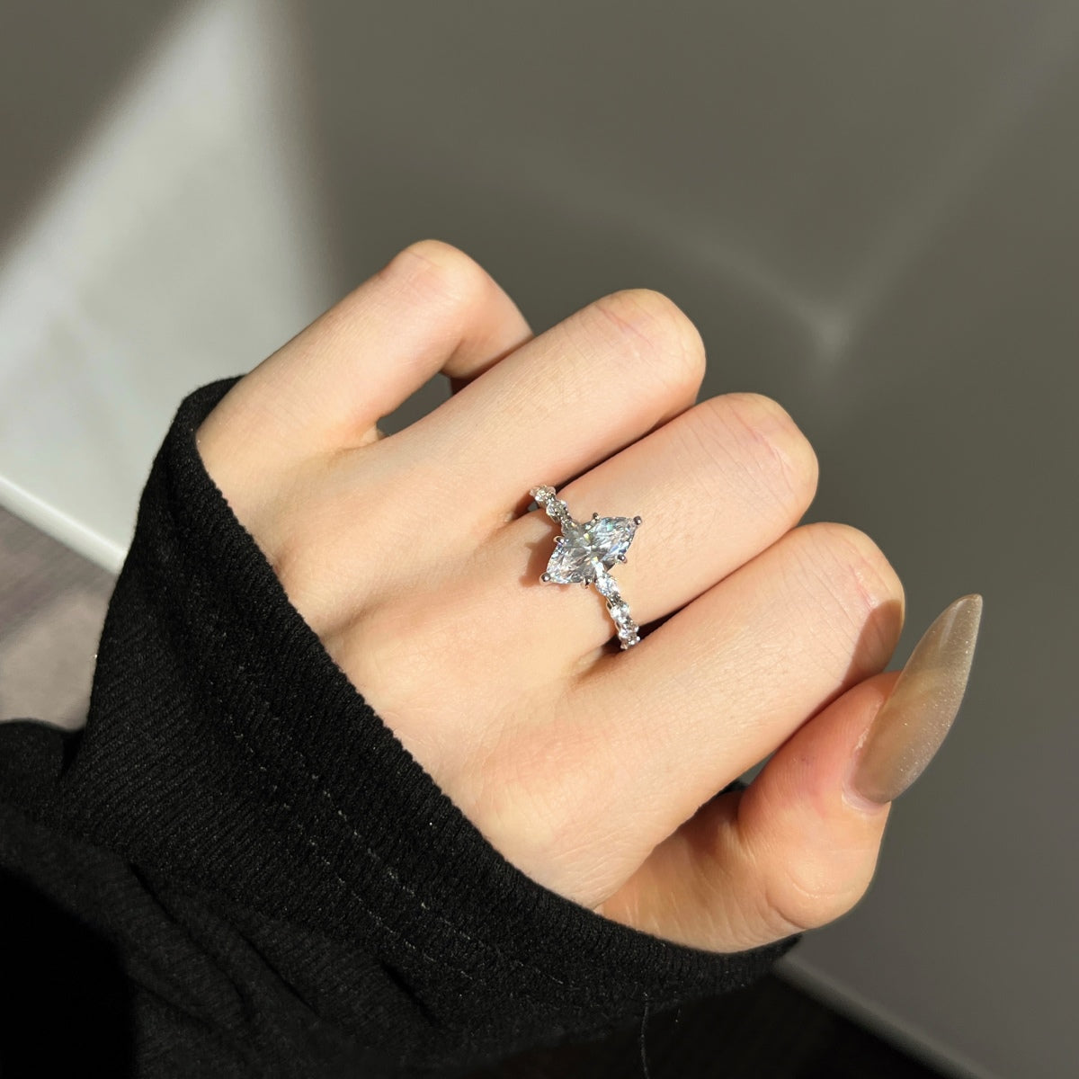 Marquise Crystal Rhodium-Plated Ring