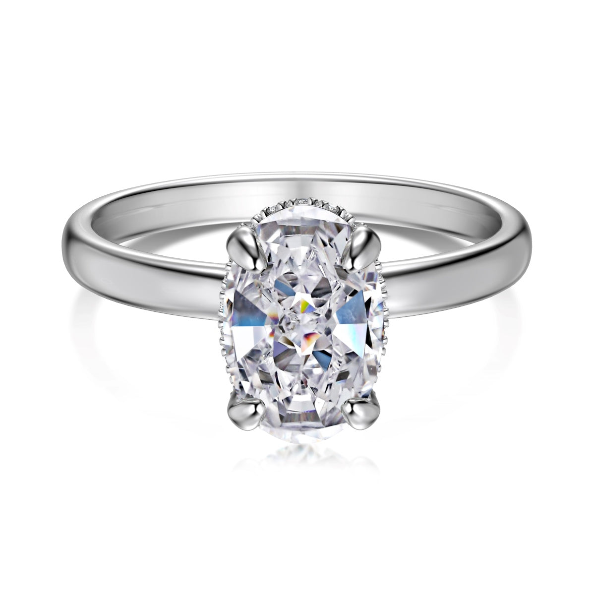 Oval Cut Hidden Halo Rhodium-Plated Ring