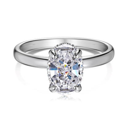 Oval Cut Hidden Halo Rhodium-Plated Ring