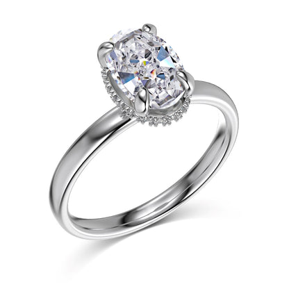 Oval Cut Hidden Halo Rhodium-Plated Ring