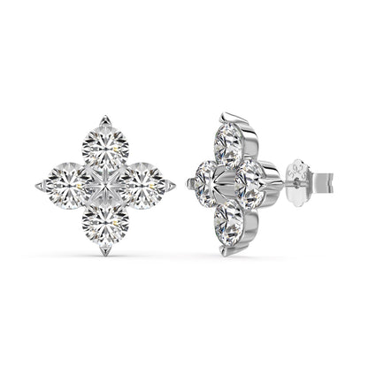 Floral Rhodium-Plated Stud Earrings