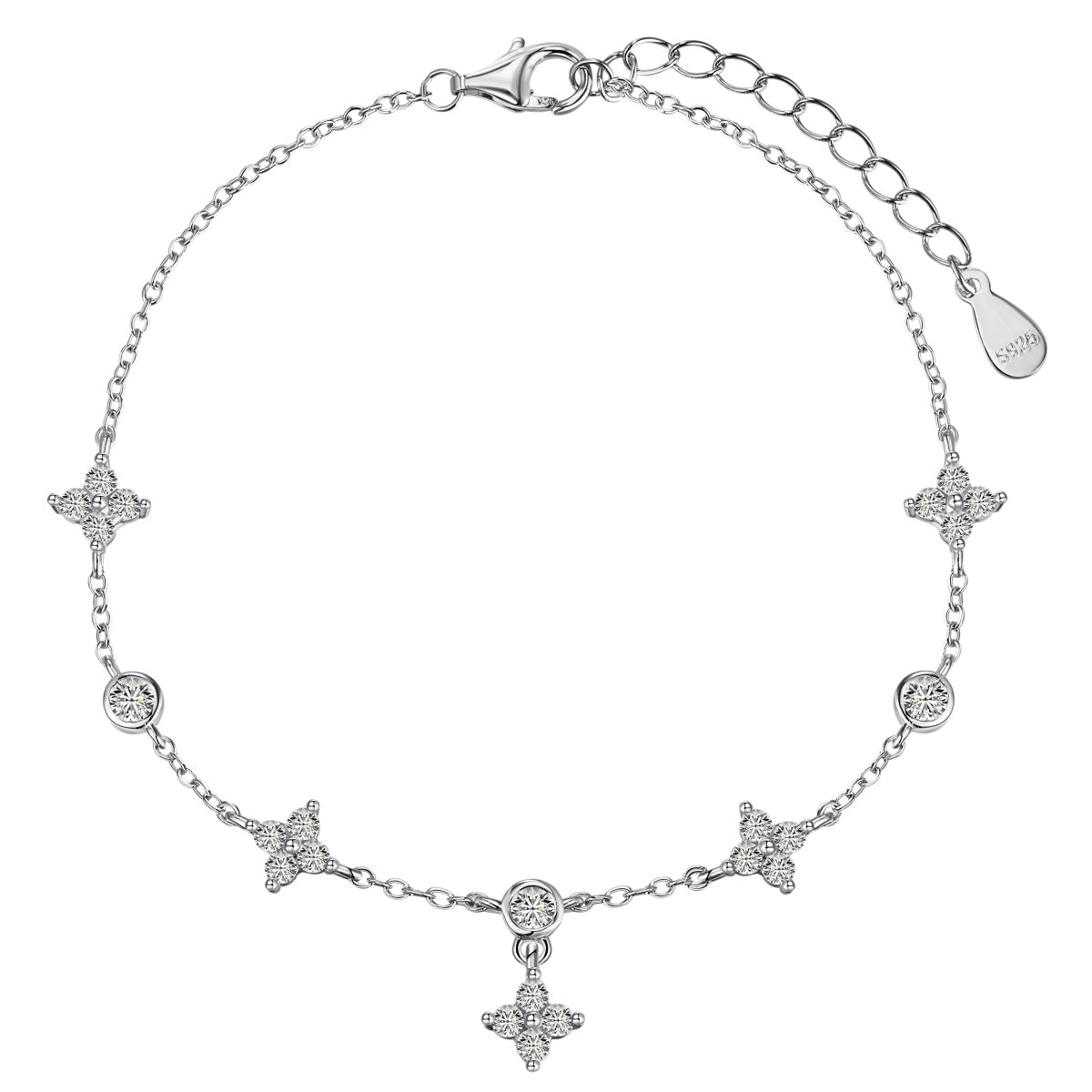 Crystal Flower Rhodium-Plated Anklet