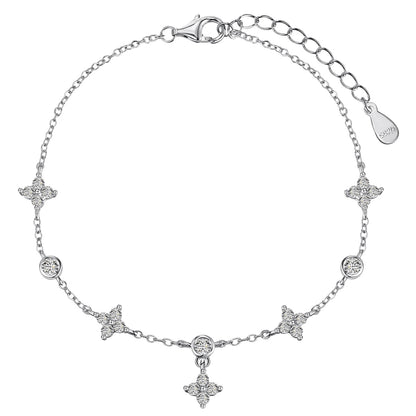 Crystal Flower Rhodium-Plated Anklet