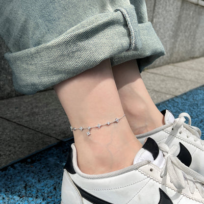 Crystal Flower Rhodium-Plated Anklet