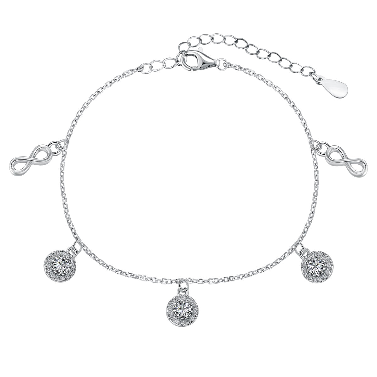 Crystal Round Rhodium-Plated Anklet