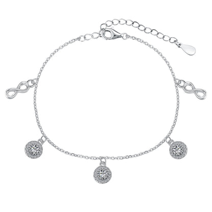 Crystal Round Rhodium-Plated Anklet