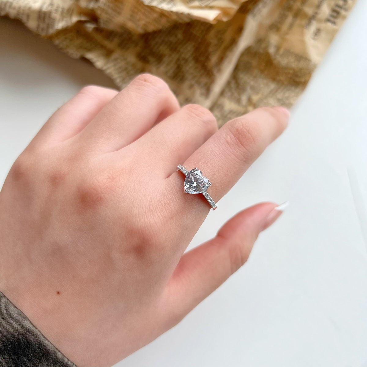 Heart Crystal Rhodium-Plated Ring