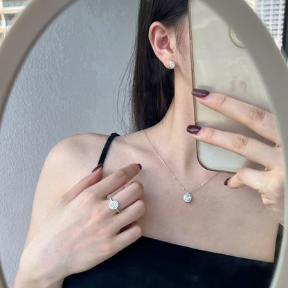 Crystal Oval Halo Vertical Rhodium-Plated Necklace