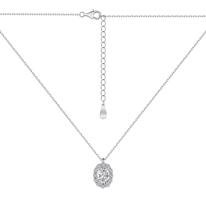 Crystal Oval Halo Vertical Rhodium-Plated Necklace