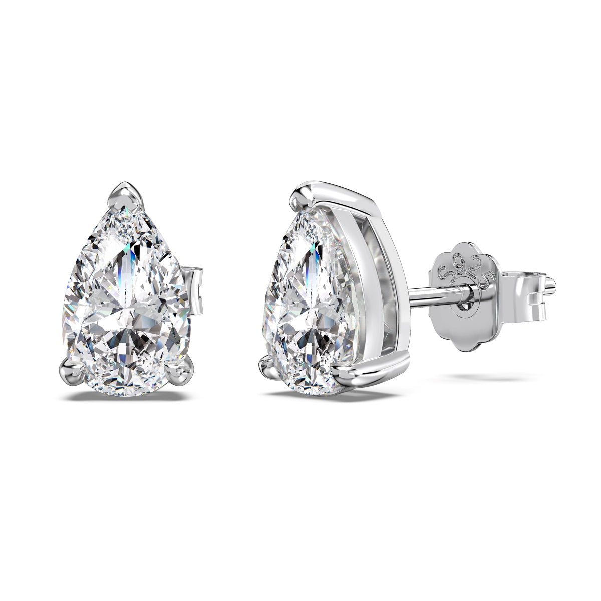 Mini Pear Cut Rhodium-Plated Stud Earrings