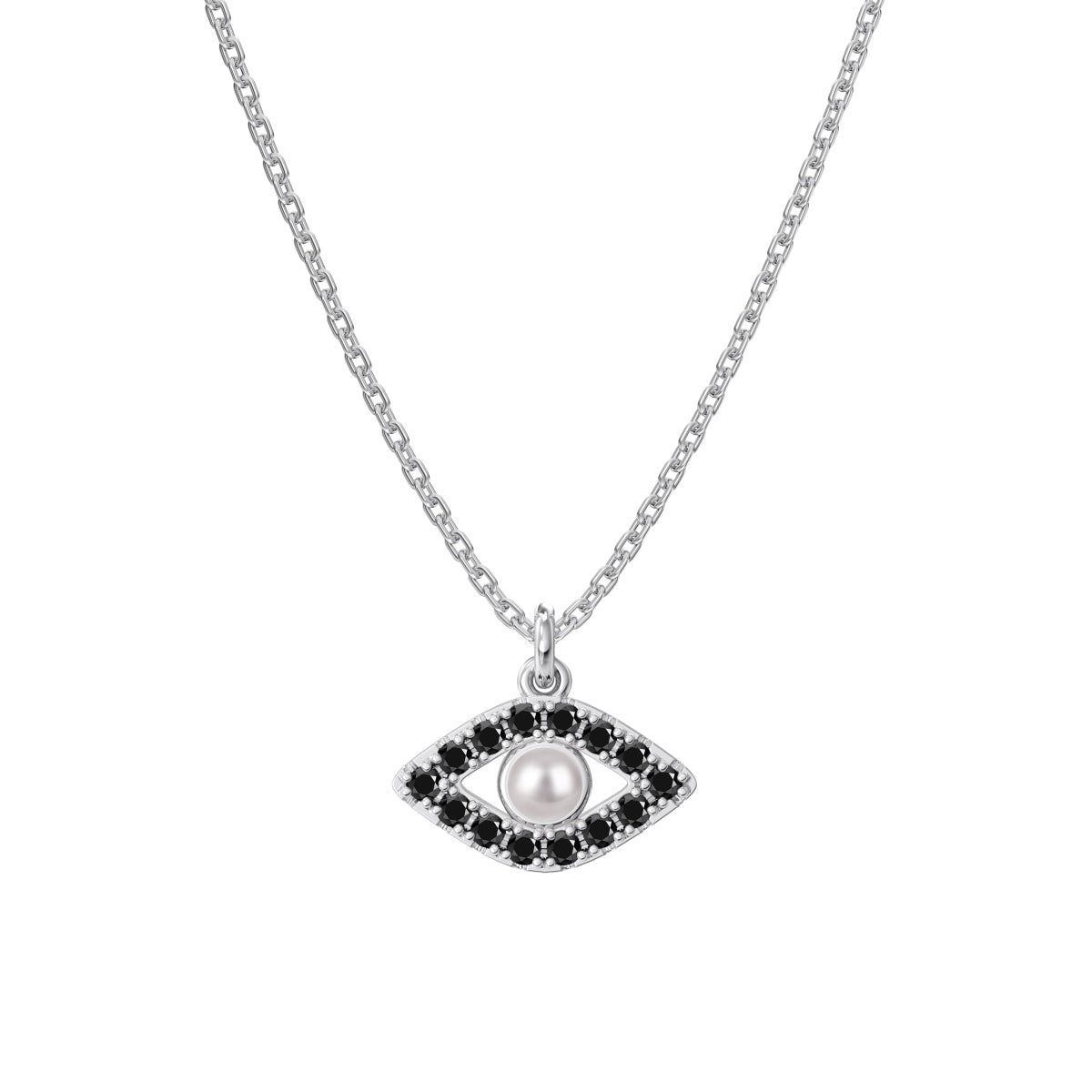 Evil Eye Pearl Rhodium-Plated Necklace