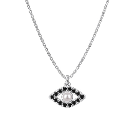 Evil Eye Pearl Rhodium-Plated Necklace