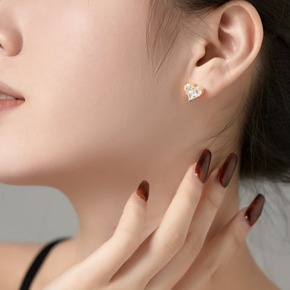 Crystal Heart Rhodium-Plated Stud Earrings