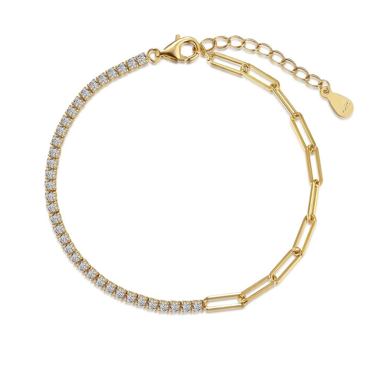 Tennis Paperclip Rhodium-Plated Bracelet