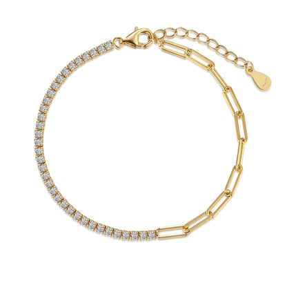 Tennis Paperclip Rhodium-Plated Bracelet