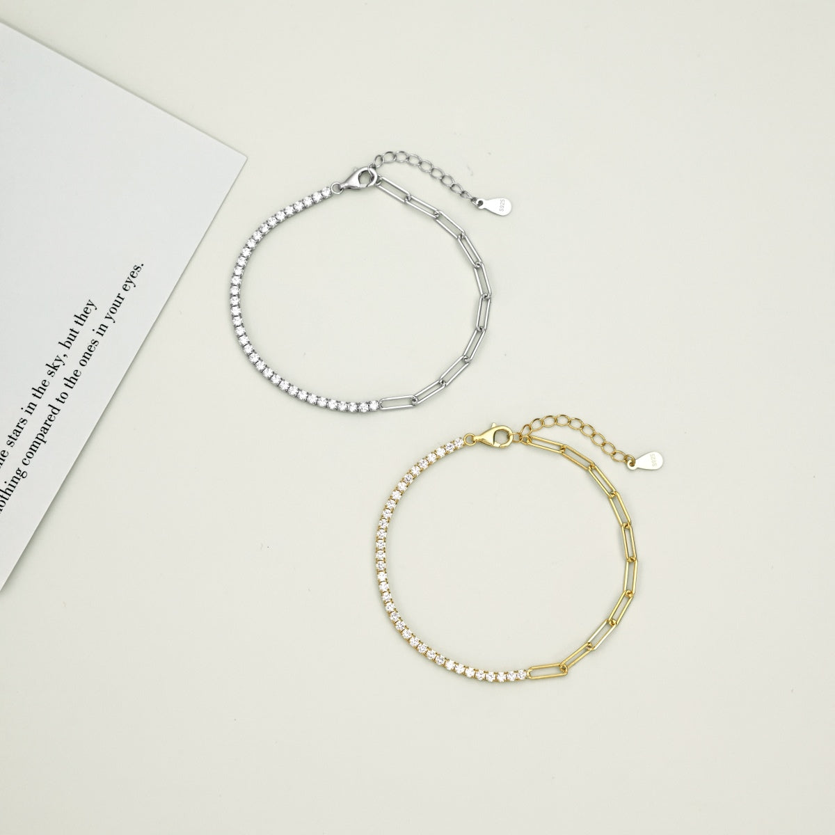Tennis Paperclip Rhodium-Plated Bracelet