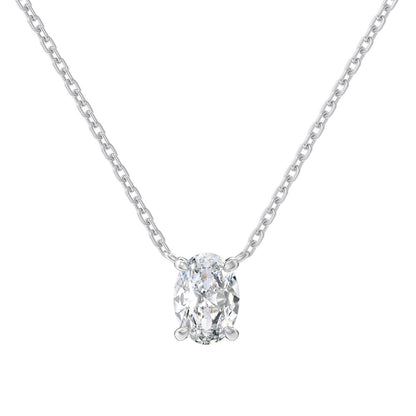 Oval Cut Stone Centered Rhodium-Plated Necklace