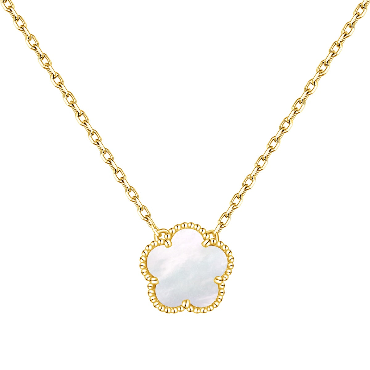 Mother Pearl Clover Rhodium-Plated Necklace