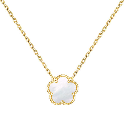 Mother Pearl Clover Rhodium-Plated Necklace