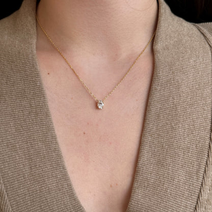 Oval Cut Stone Centered Rhodium-Plated Necklace