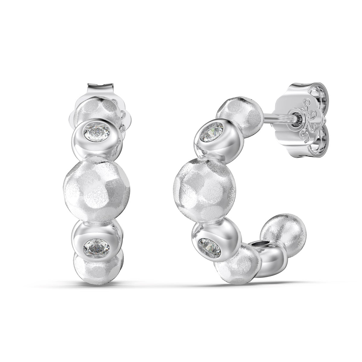 Bubble Rhodium-Plated Hoop Stud Earrings