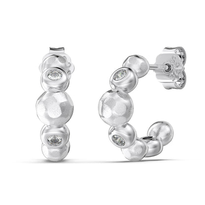 Bubble Rhodium-Plated Hoop Stud Earrings