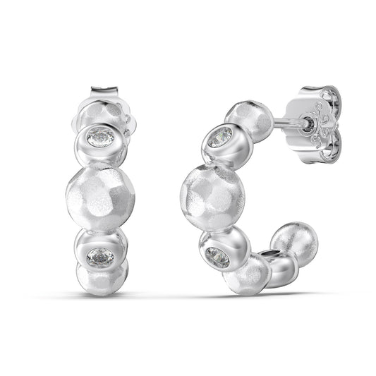 Bubble Rhodium-Plated Hoop Stud Earrings