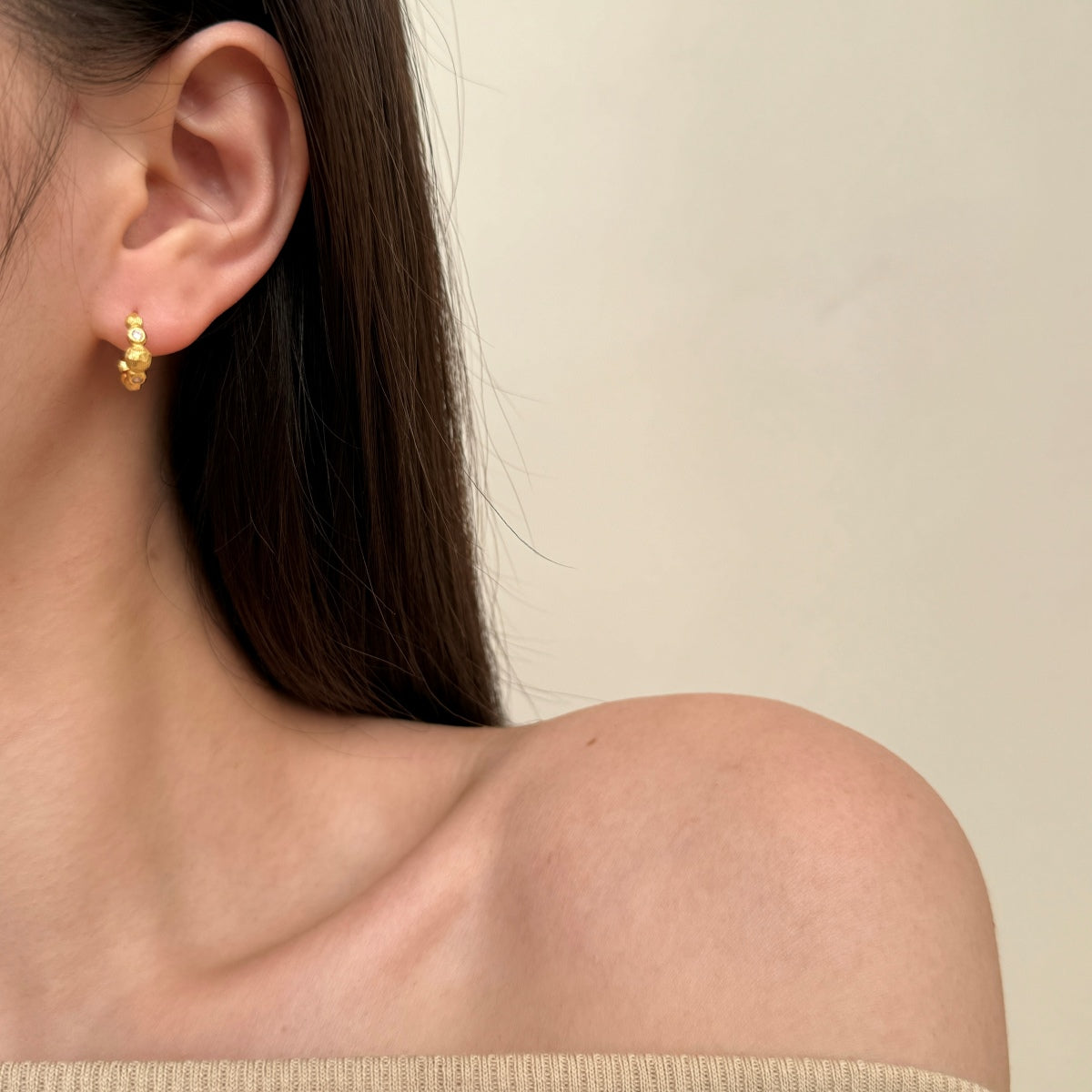 Bubble Rhodium-Plated Hoop Stud Earrings