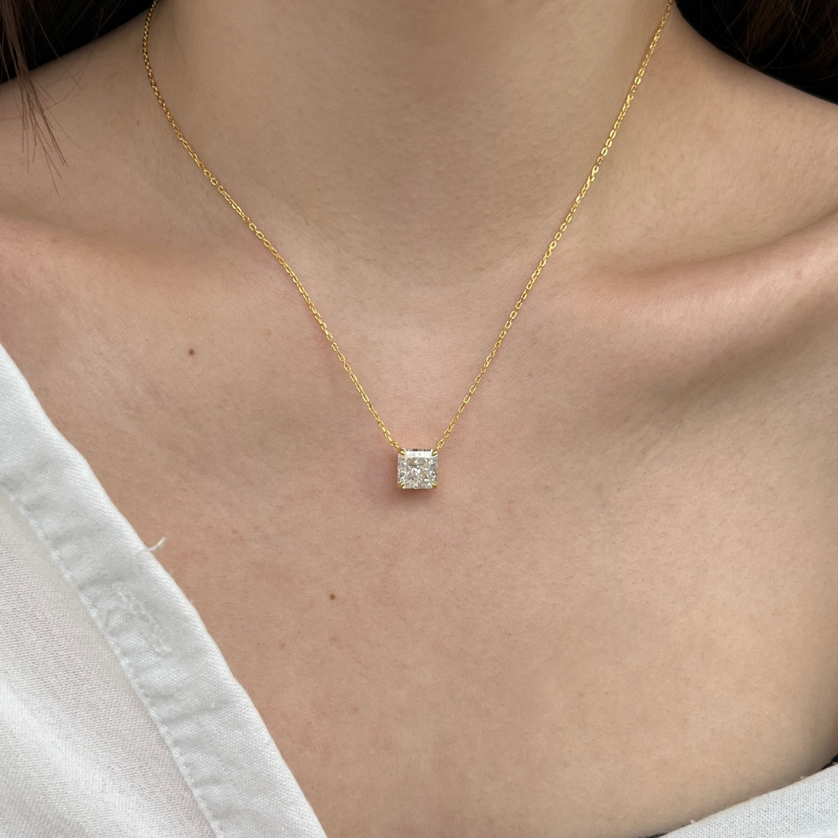 Princess Cut Rhodium-Plated Necklace