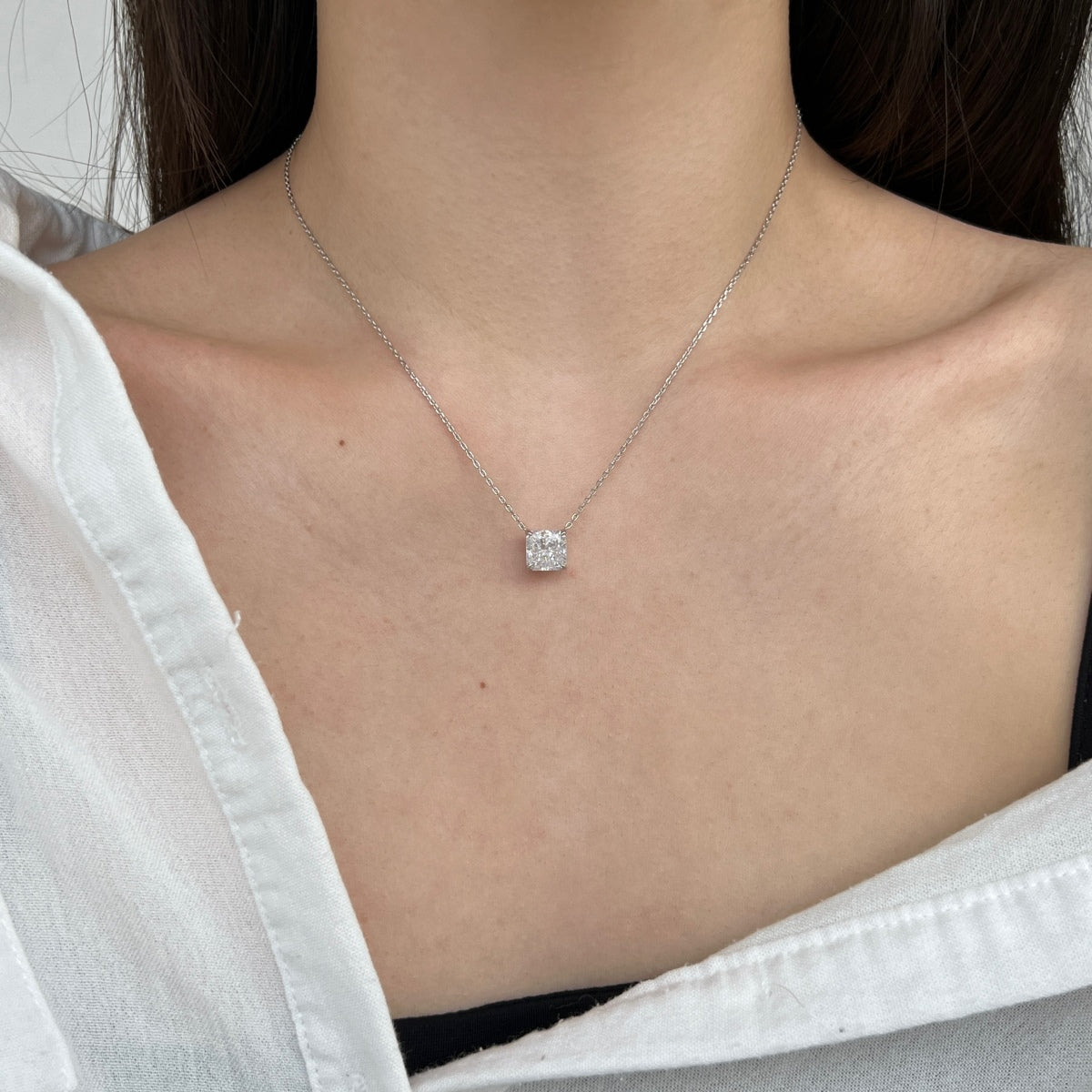 Princess Cut Rhodium-Plated Necklace