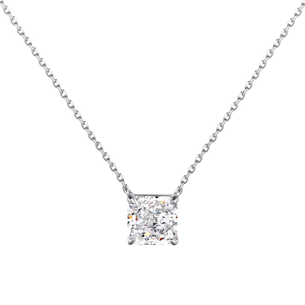 Princess Cut Rhodium-Plated Necklace