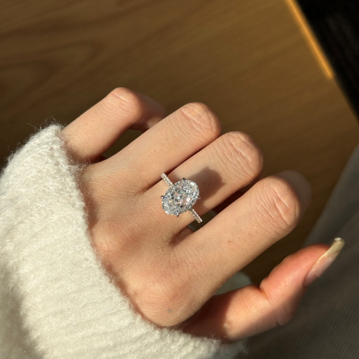 Oval Cut Crystal Pavé Rhodium-Plated Ring