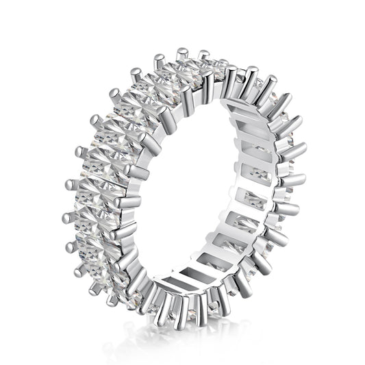Baguette Rhodium-Plated Ring