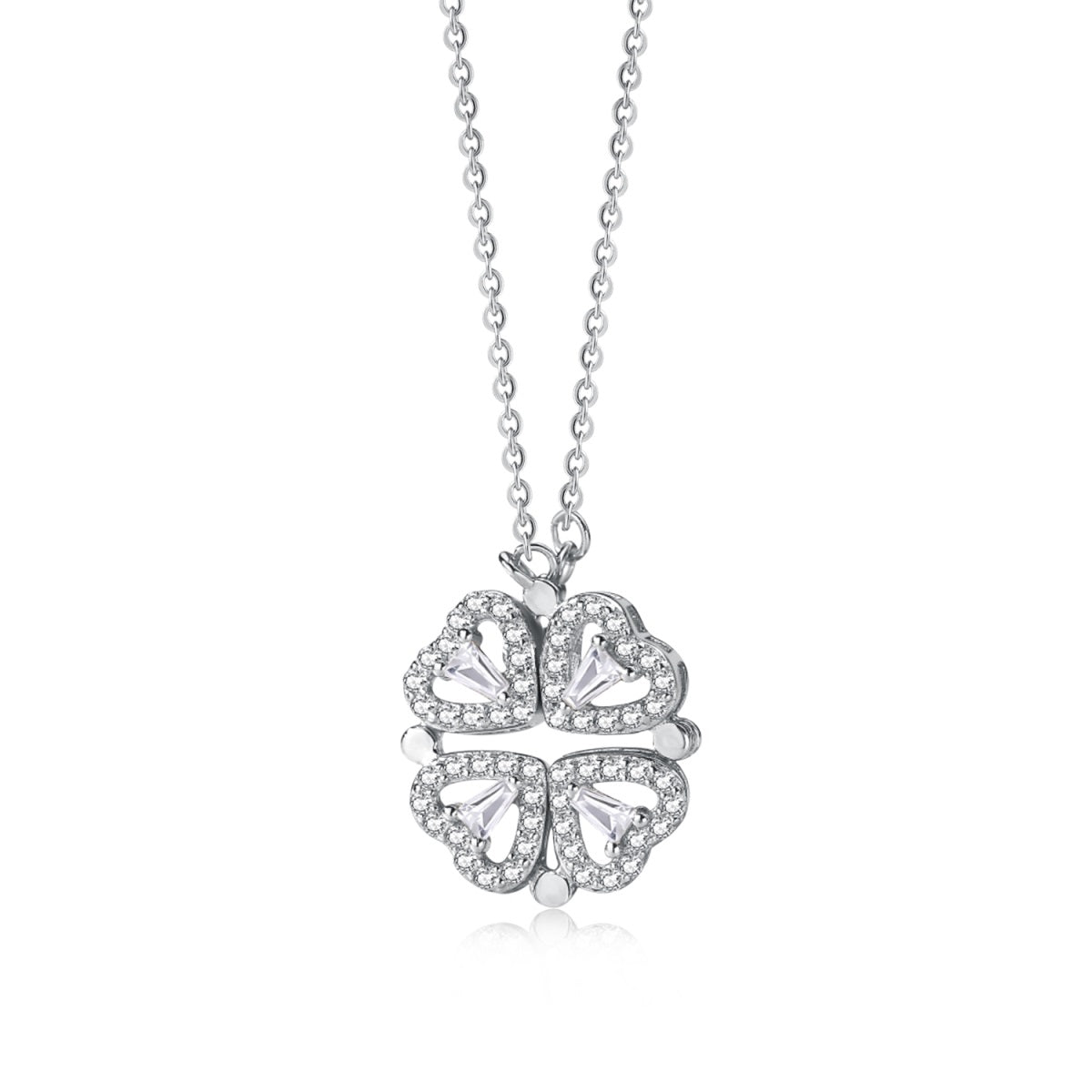 2-in-1 Magnet Four-Leaf Clover Rhodium-Plated Necklace