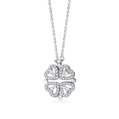 2-in-1 Magnet Four-Leaf Clover Rhodium-Plated Necklace