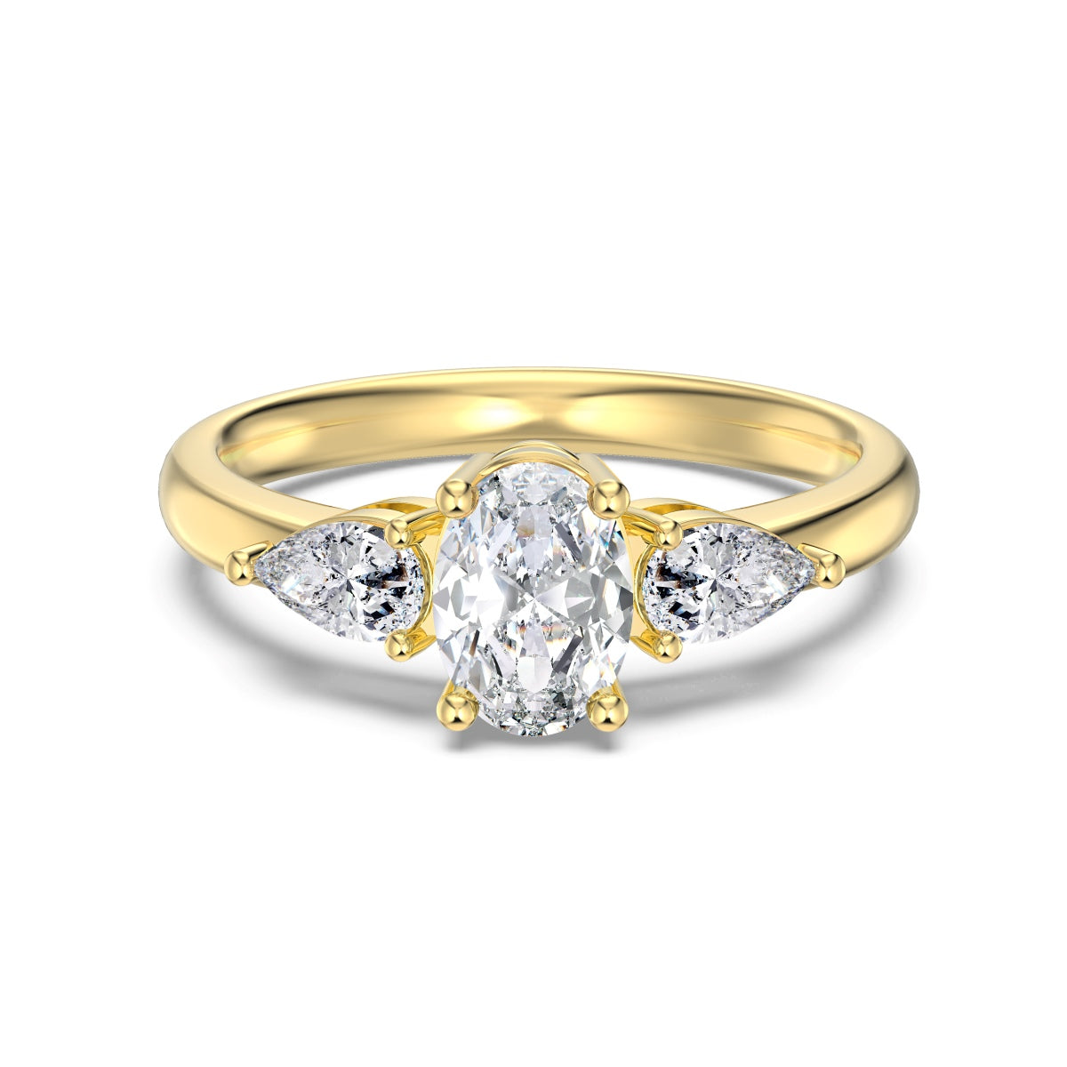 Three Stone Oval Crystal Rhodium-Plated Ring
