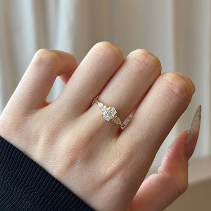 Three Stone Oval Crystal Rhodium-Plated Ring