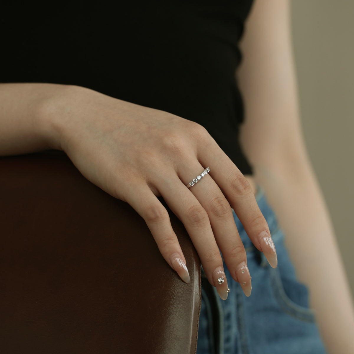 Half Eternity Rhodium-Plated Ring