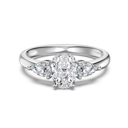 Three Stone Oval Crystal Rhodium-Plated Ring