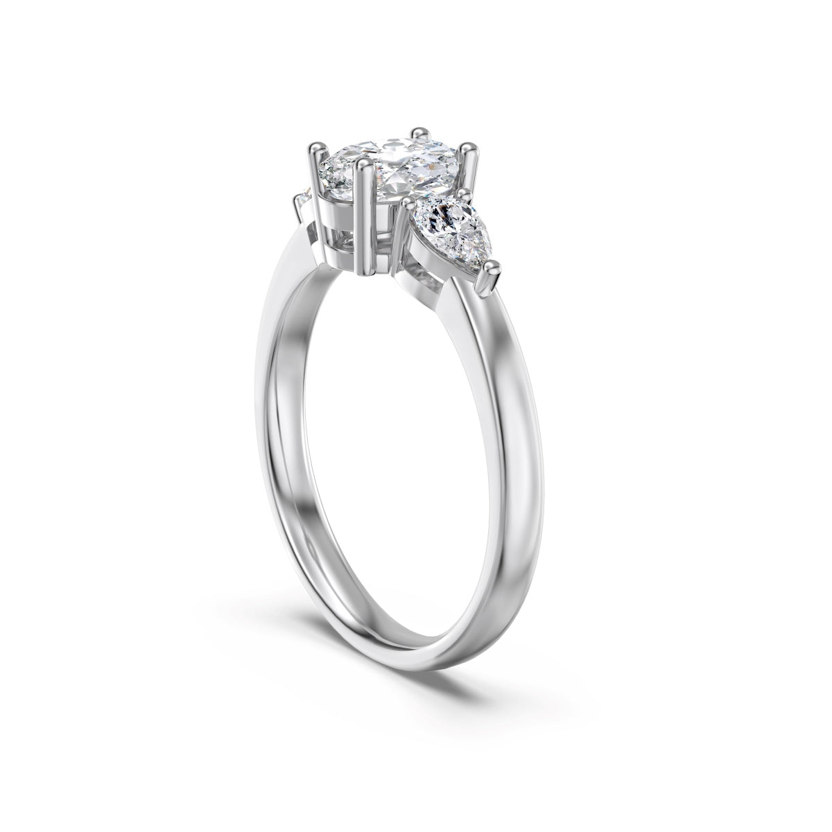 Three Stone Oval Crystal Rhodium-Plated Ring