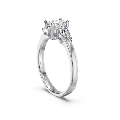 Three Stone Oval Crystal Rhodium-Plated Ring