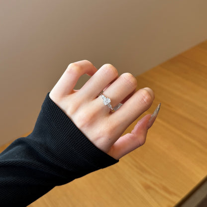 Three Stone Oval Crystal Rhodium-Plated Ring