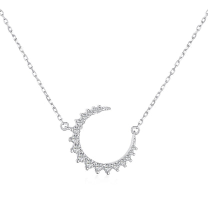 Crescent Moon Rhodium-Plated Necklace