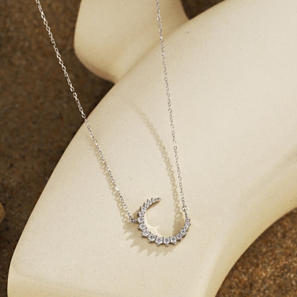 Crescent Moon Rhodium-Plated Necklace