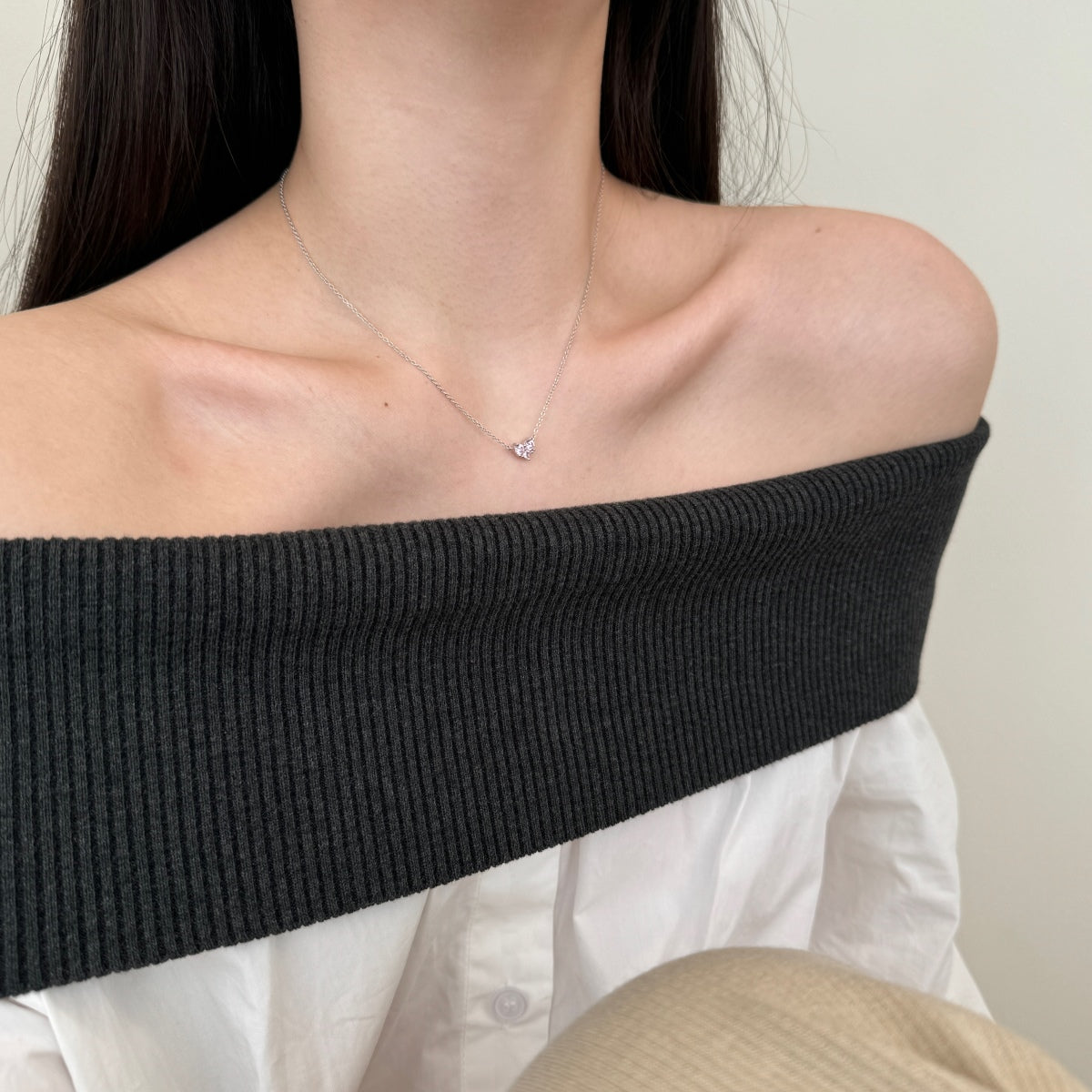 Dainty Heart Crystal Rhodium-Plated Necklace