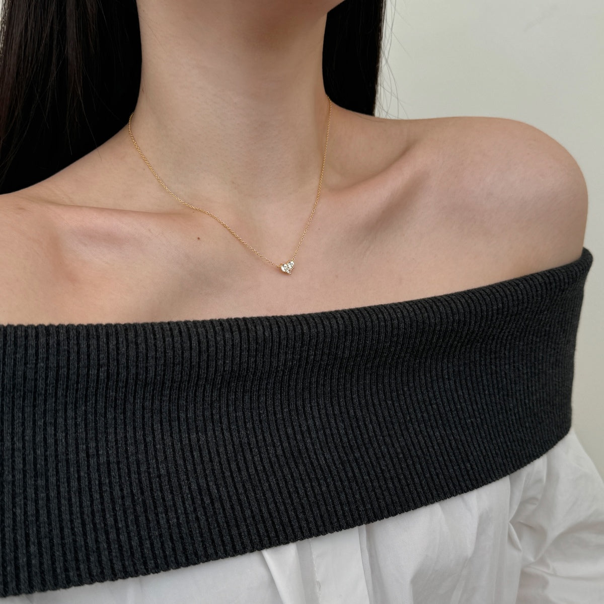 Dainty Heart Crystal Rhodium-Plated Necklace